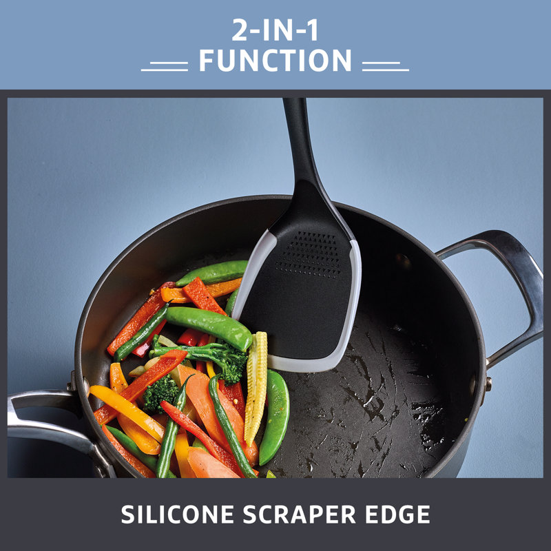 Prestige 2in1 Kitchen Silicone Edge Tools - Solid Turner, Heat Resistant, Dishwasher Safe, Non-Scratching