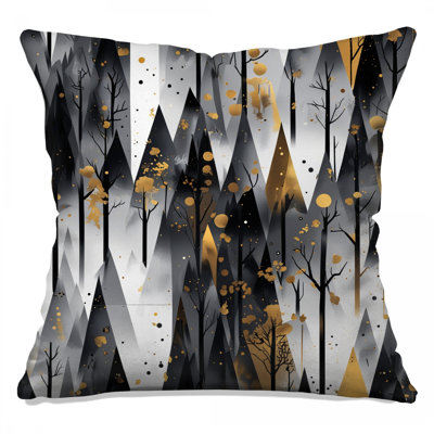 Coussins décoratifs noirs et noirs Gold Forest Illustration