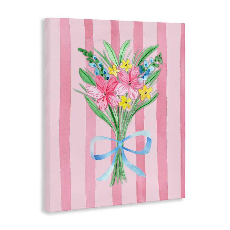 Bouquet de printemps, toile rose et bleue, design par Nina Jacobs, H 40 po x l 30 po