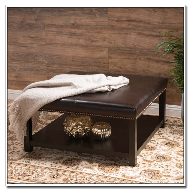 Grand banc repose-pieds carré en similicuir