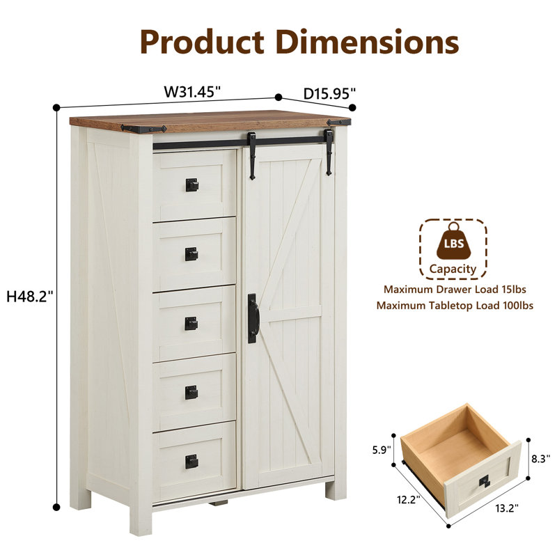 Commode 5 tiroirs Farmhouse, Blanc