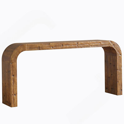 Farmhouse Wood Sofa Table With Curved Design, Narrow Side Table For Elegant And Functional Home Decor