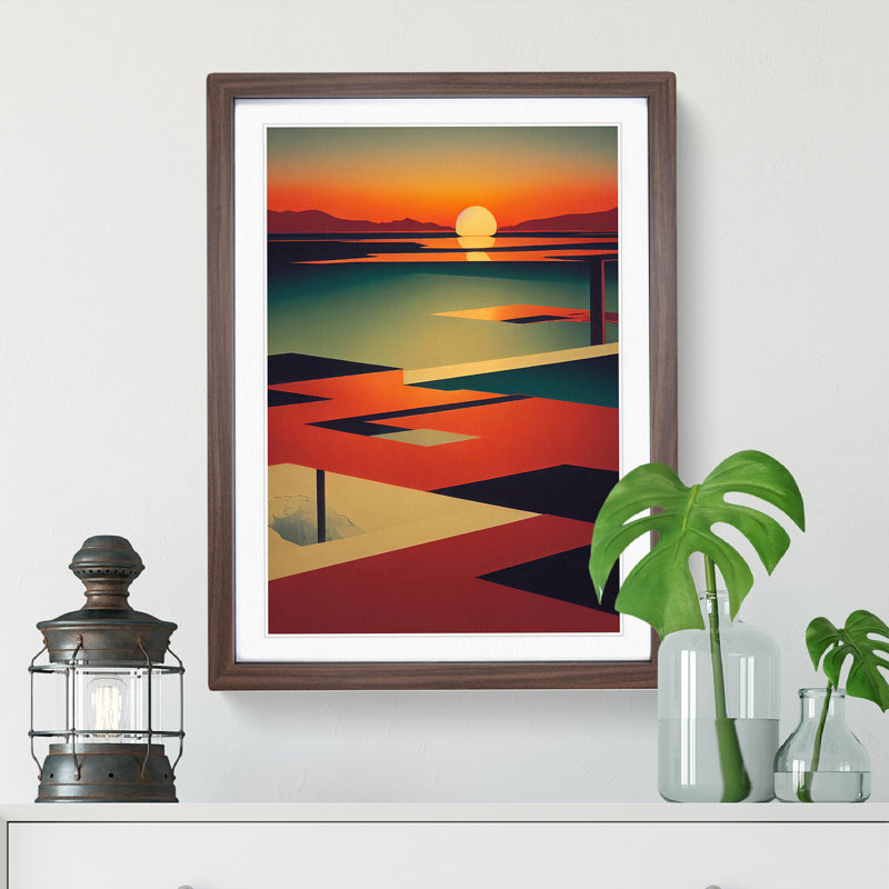 Interesting Abstract Sunset - Single Picture Frame Print, 34cm H x 25cm W x 2cm D, Walnut