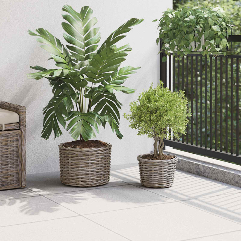 Vidaxl Planter Basket With Storage 2 Pcs Decor Container Display Woven Outdoor, Grey