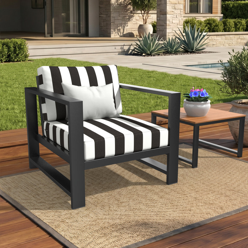Wayfair Custom Outdoor Deep Seating Cushion With Sunbrella Fabric, Cabana Classic Black, 26" W x 30" D