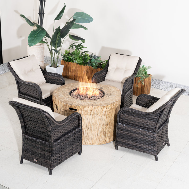 Ensemble repas d'extérieur pour 4 personnes avec table de foyer, coussins inclus