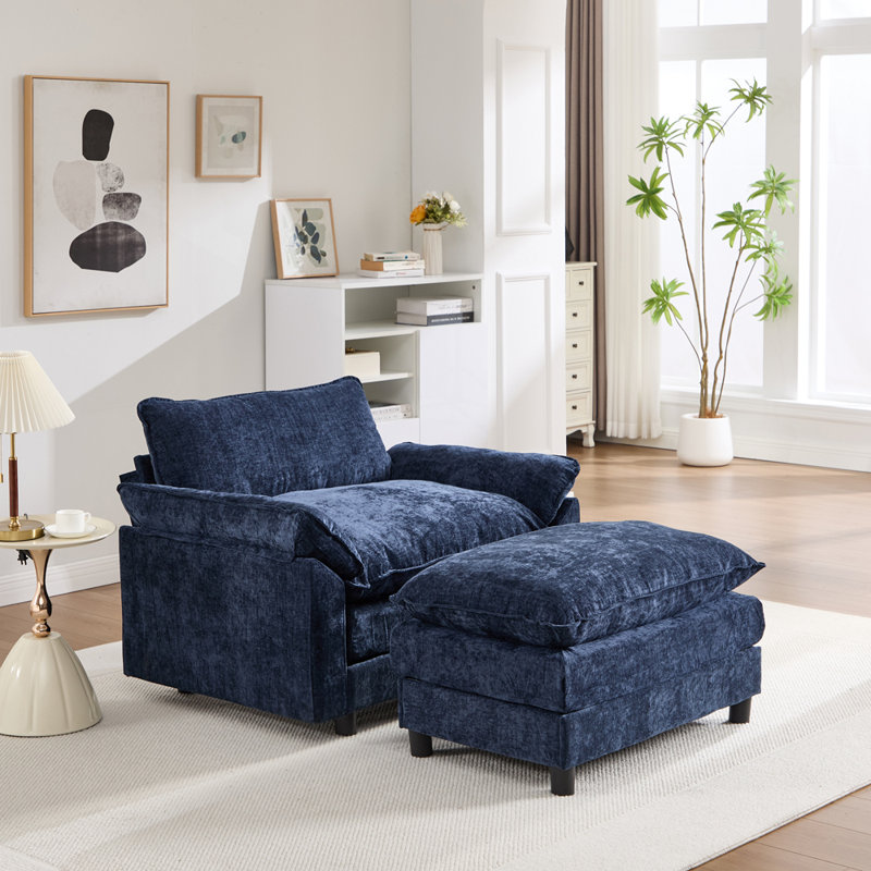Fauteuil club moderne avec repose-pieds, Bleu