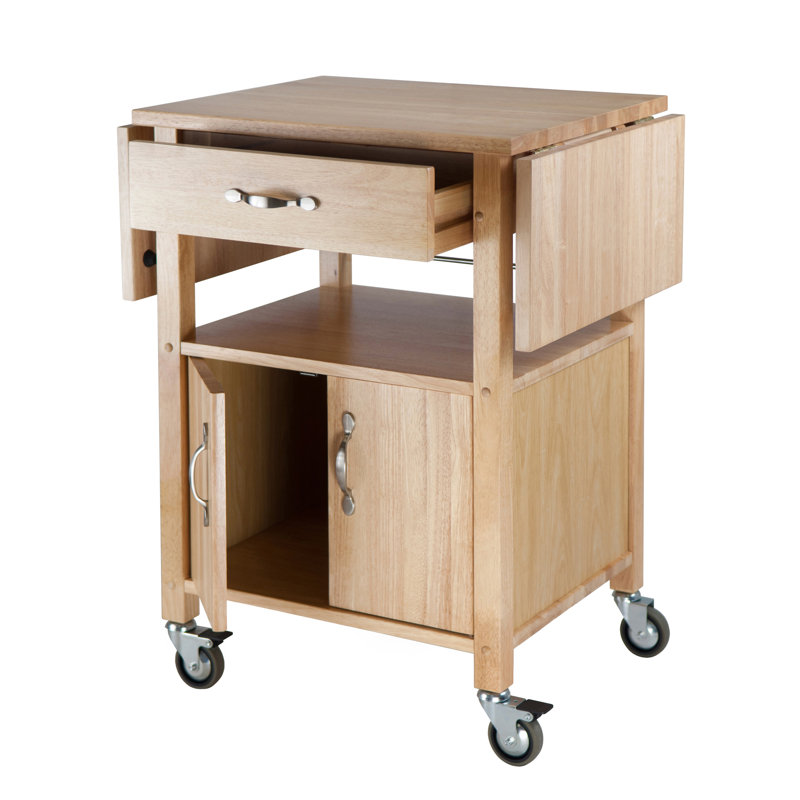 Transitional Brown Wood Drop-Leaf Kitchen Cart with Storage