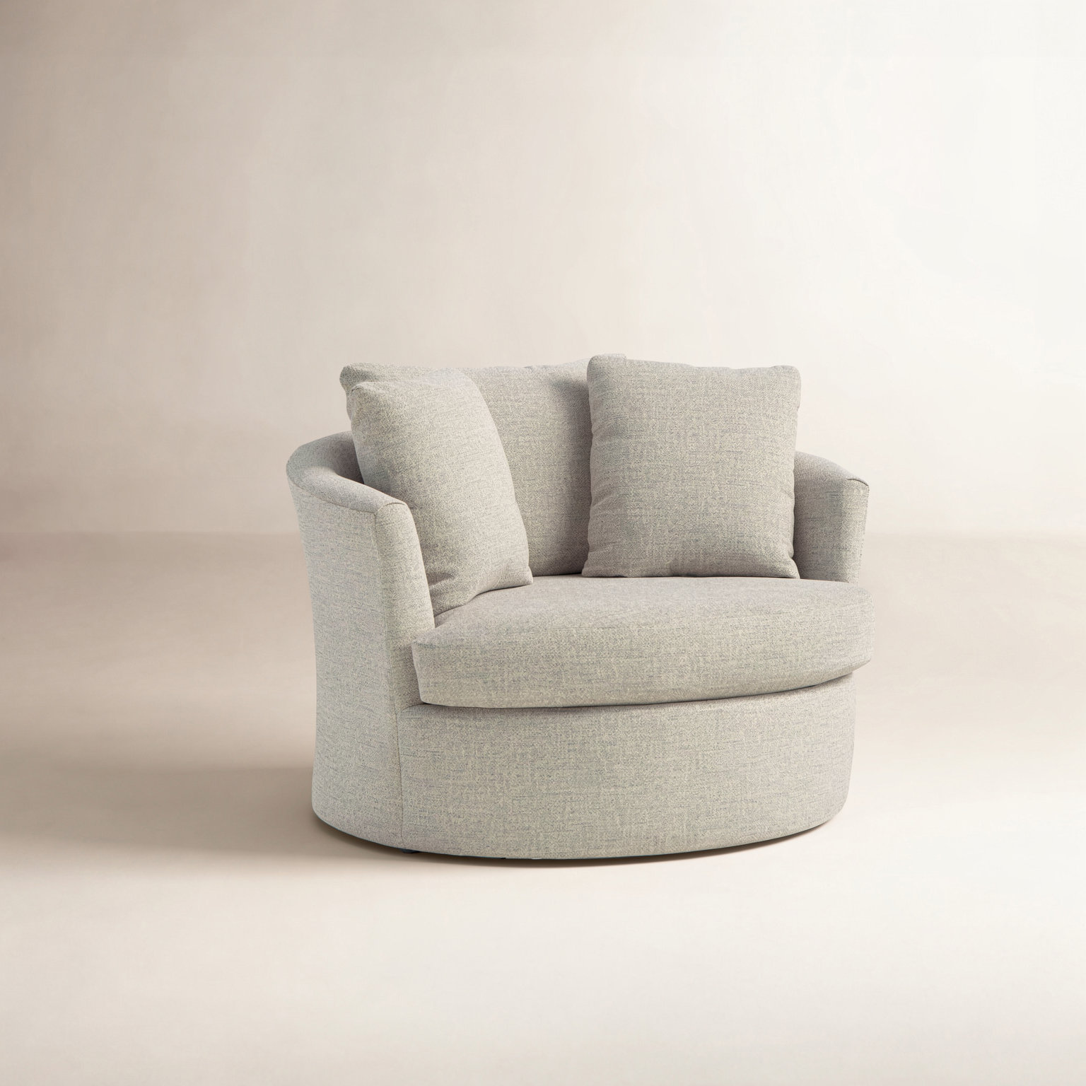 Upholstered Swivel Barrel Chair, Drift Linen Performance Chenille