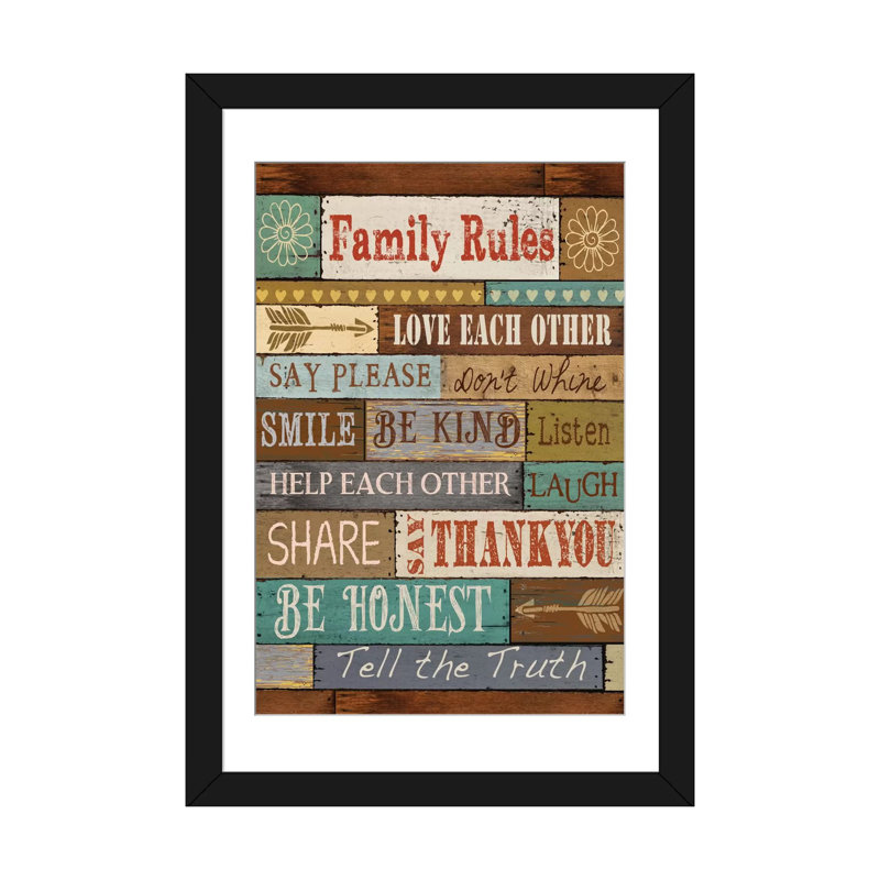 «Family Rules» par Conrad Knutsen - reproduction d'art textuel sur toile tendue, H 32 po x l 24 po x P 1 po, Blanc