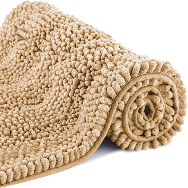 Chenille Non-Slip Non-Slip Bath Mat, Beige, 50cm Width X 80cm Length