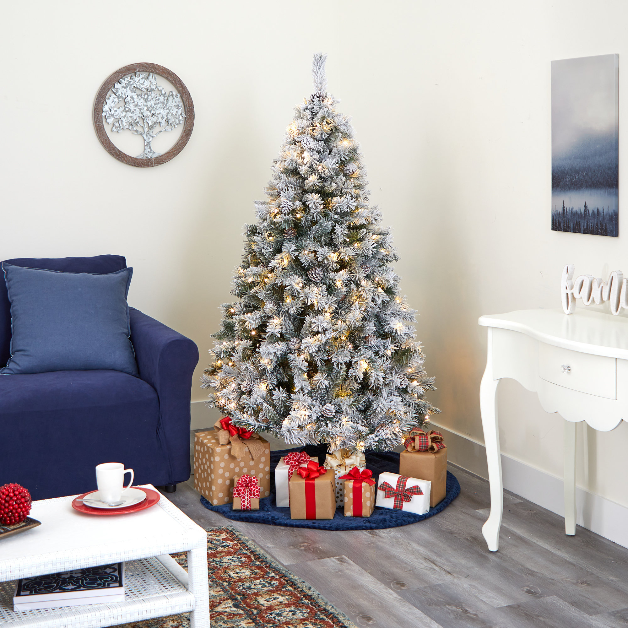 Lighted Artificial Pine Christmas Tree, 6' H