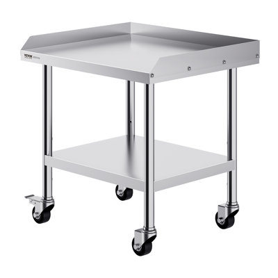Stainless Steel Work Table, 24 x 28 x 30 Inch Commercial Food Prep Worktable with 4 Wheels, 3-Sided Backsplash Heavy-Duty Prep Worktable, Casters, Metal Work Table for Restaurant Home Hotel
