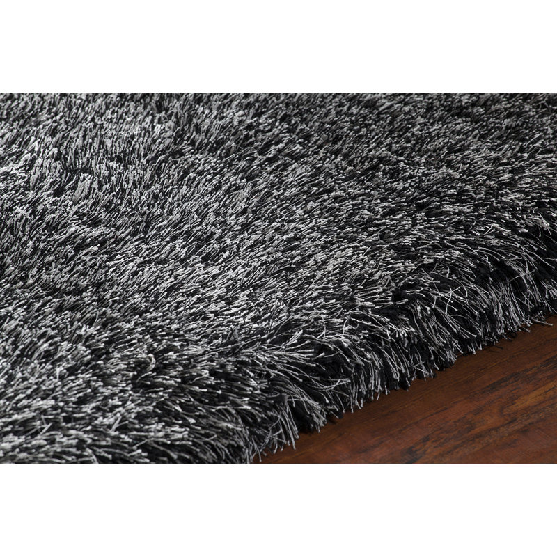 Tapis à poils longs argent/noir Gareth, Rectangle 9 pi x 13 pi