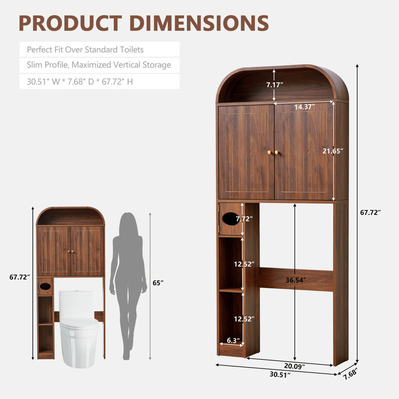 Rangement autoportant au-dessus de la toilette 67,72 "H, Walnut