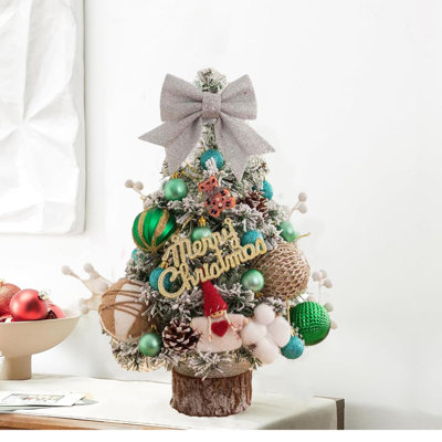 Arbre de Noël artificiel enneigé avec lumières à DEL 17,7 po pour table