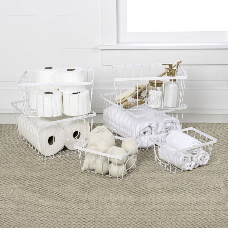 Camden Vintage Industrial Handmade Wire Metal Nesting Storage Baskets (Set of 6), White