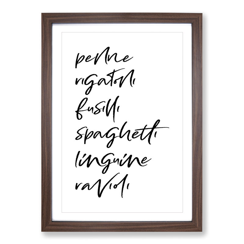 Pasta - Picture Frame Typography, 36cm H x 27cm W x 2cm D, Walnut Framed