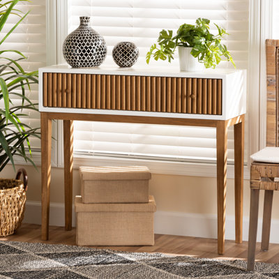 Baxton Studio Odile Mid-Century Modern Two-Tone Natural Brown And White Bayur Wood 1-Drawer Console Table