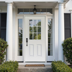 36 x 80 in Low-E Glass 9-Lite Fibreglass Entry Front Door Durable, Waterproof & Easy Installation