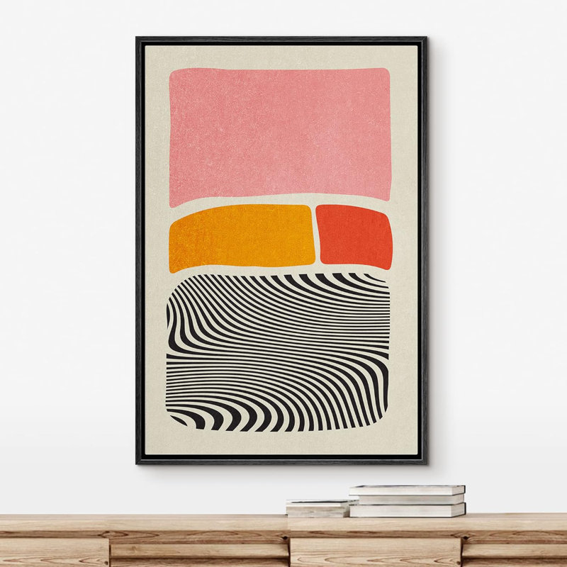 Blocs de couleurs abstraites vibrantes de style Mid-Century, H 24 po x l 16 po, Noir