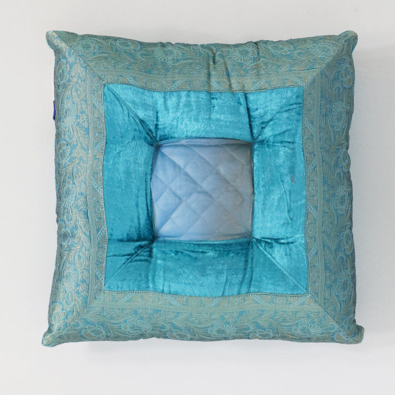 Kara Square Velvet Pillow Cover & Insert, 16" x 16", Turquoise