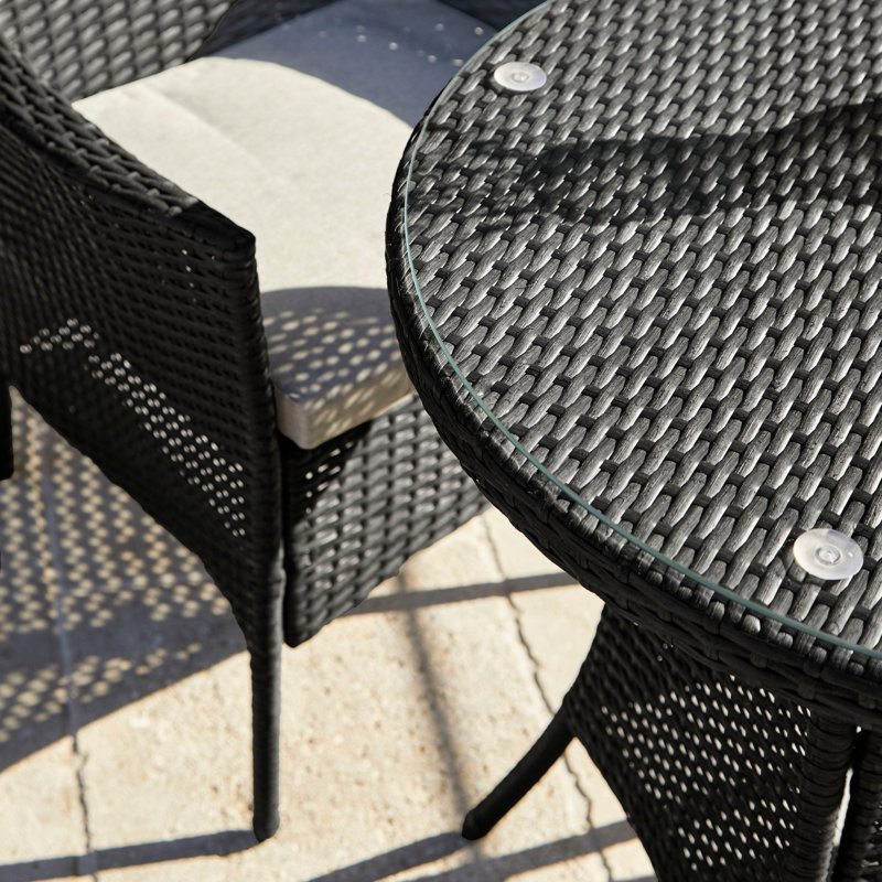 Dubose 4 Seater Rattan Round Garden Dining Set with Cream Parasol, Black