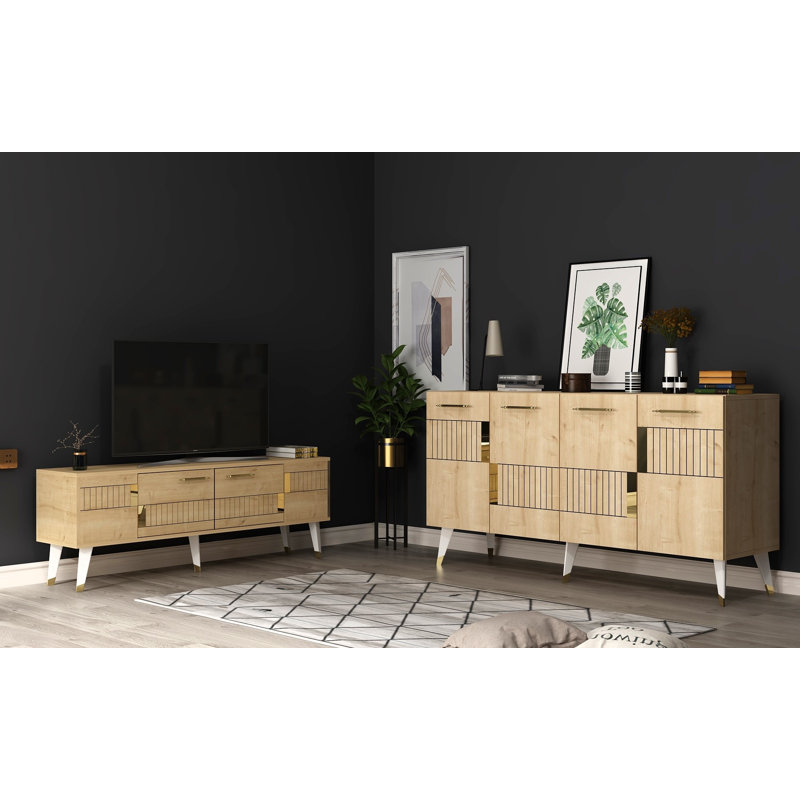 Fechteler 2 Piece Coffee Table Set, Natural/White