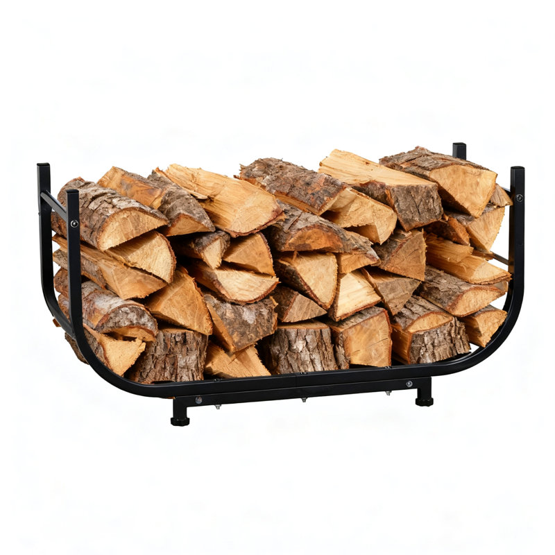 Iron Semi-Elliptical Firewood Rack, Black