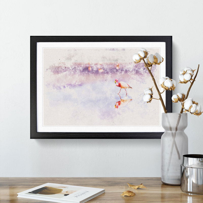 Flamingo Reflection - Picture Frame Painting Print, 36cm H x 48cm W x 2cm D, Black Framed