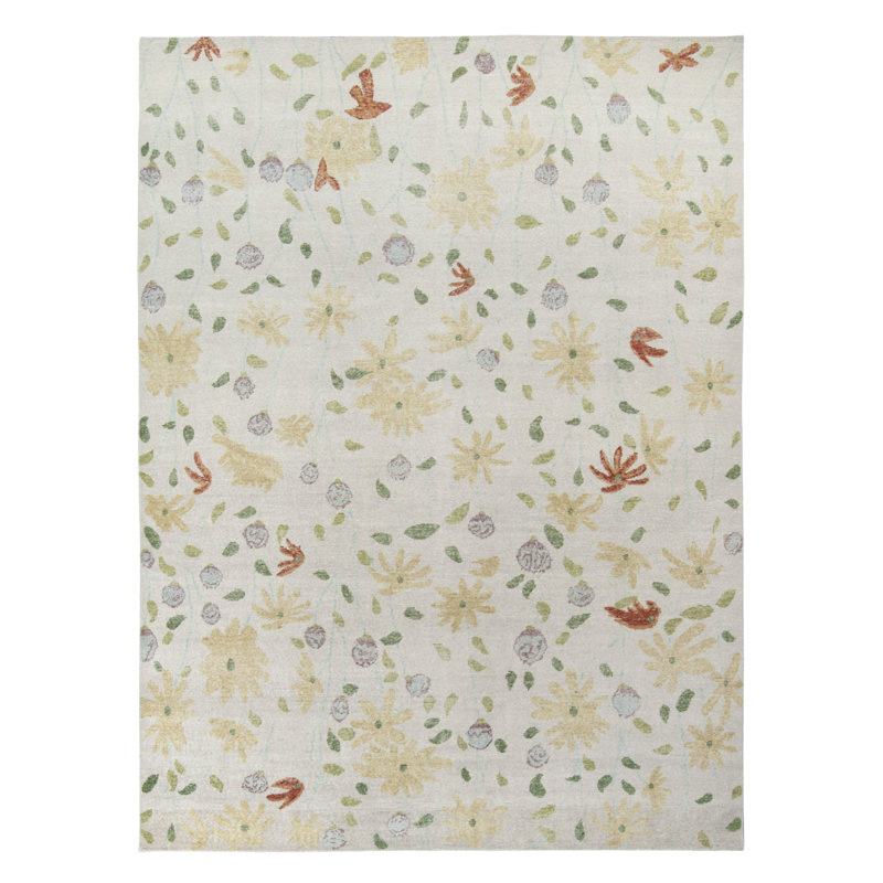Distressed Homage Hand Knotted Wool Floral Area Rug, Rectangle 6' x 9'