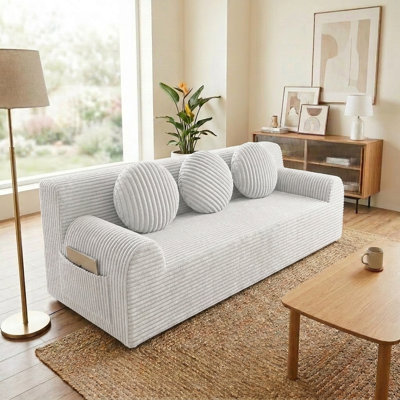71in Modern Small Cloud Loveseat Sofa, No Assembly Required Boneless Couch Sofa With 3 Pillows 3 Seater Cloud Couch for Living Room,Bedroom, Apartment,No Assembly Required,white