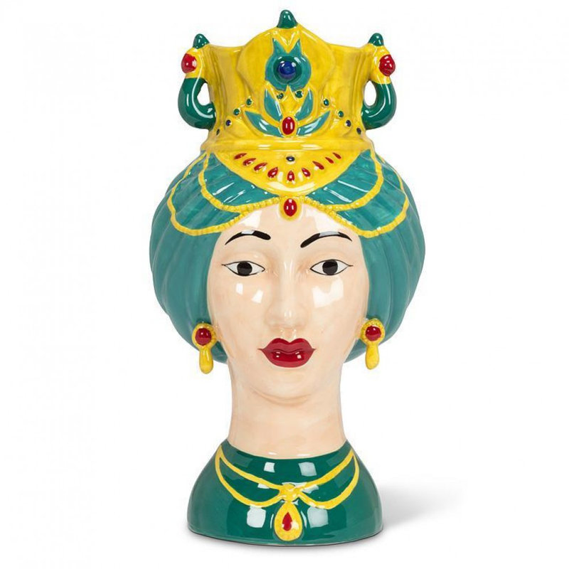 Femme couronnée dans un vase turquoise