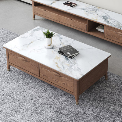 Table basse en bois de frêne avec plateau en pierre