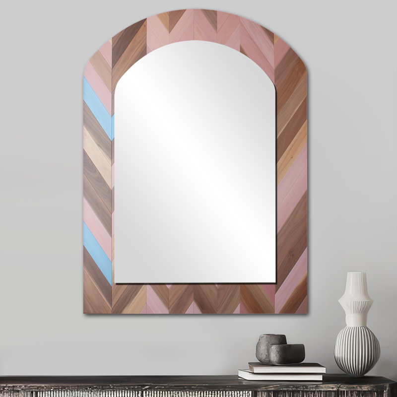 Motif rétro rétro Mid-Century rose brun - grand miroir moderne arche Midcentury, miroir mural décoratif asymétrique moderne, impression d'art en métal