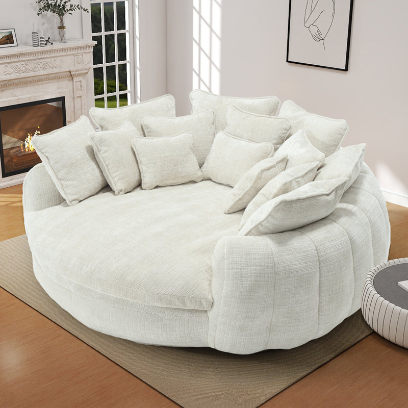 Canapé-lit de 81 po surdimensionné 81 po avec revêtement en chenille et 14 coussins, Beige