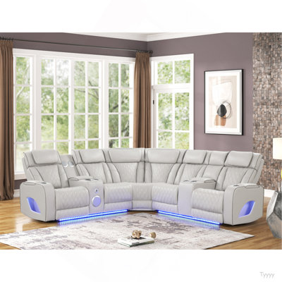 Fortuner Modern Style Power Recliner Sectional With Bluetooth Speaker And LED Made With Wood & Metal, Massage Function Included