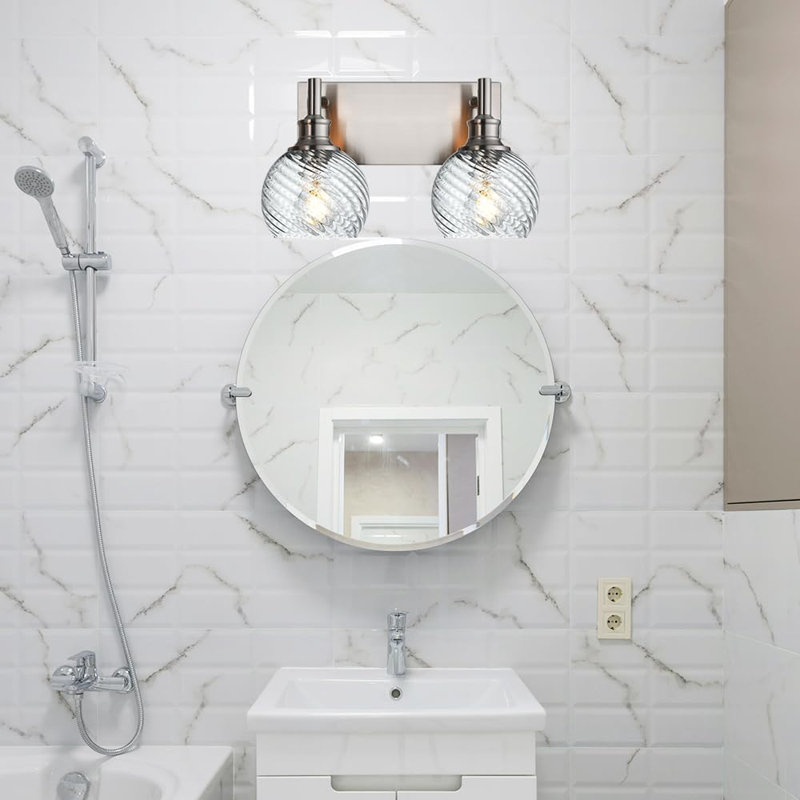 Luminaire de meuble-lavabo moderne avec abat-jour en verre transparent, finition nickel brossé, douille E26, convient à divers styles de décor