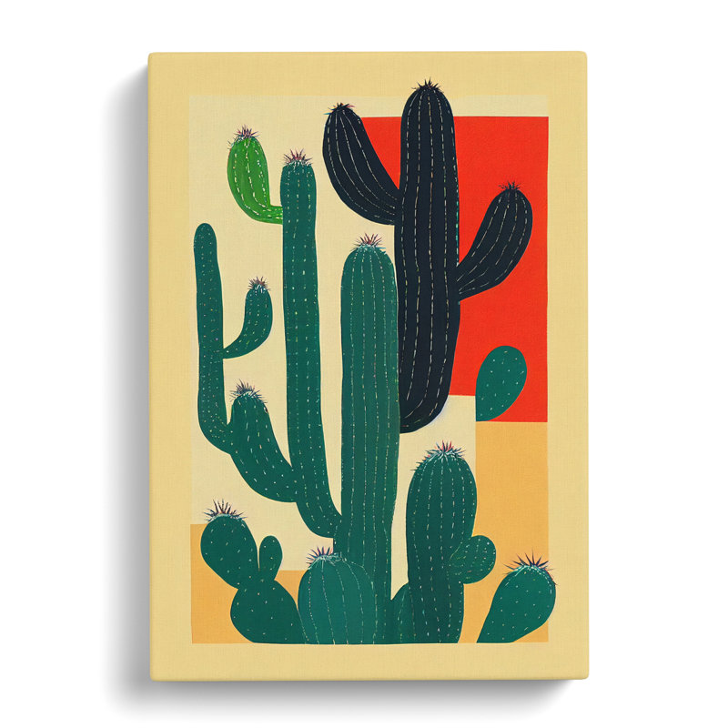 CAN-V0523-345X Cactus Cacti Patchwork - Wrapped Canvas Print, 50cm H x 35cm W x 3cm D