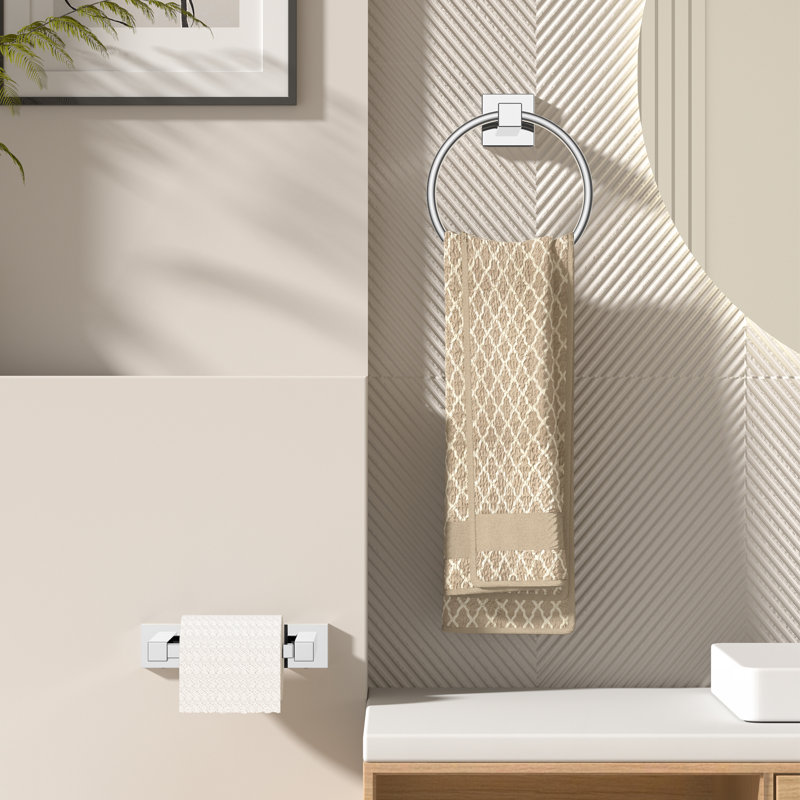 Toilet Paper Holder Wall Mount And Hand Towel Ring Set, Sus 304 Stainless Steel Double Post Pivoting Tissue Roll Holder, Modern Bathroom Hardware Accessories Set