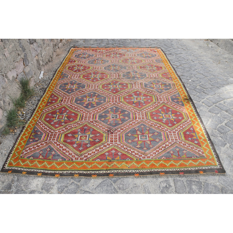 Tapis de salle à manger, tapis turc, kilim, tapis rétro, tapis oriental orange, tapis Oushak