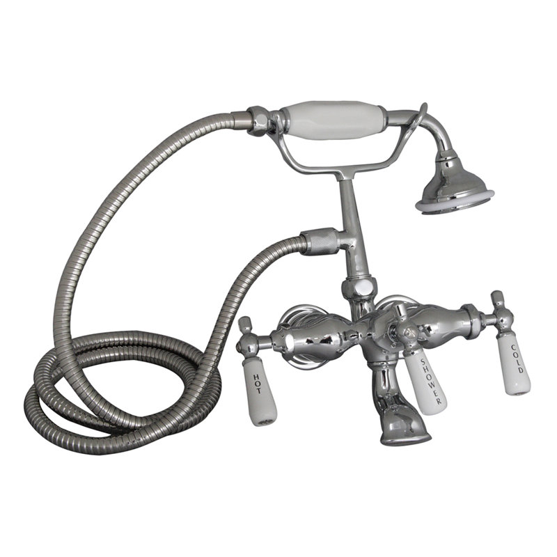 3 Handle Bathroom Clawfoot Tub Faucet with Diverter