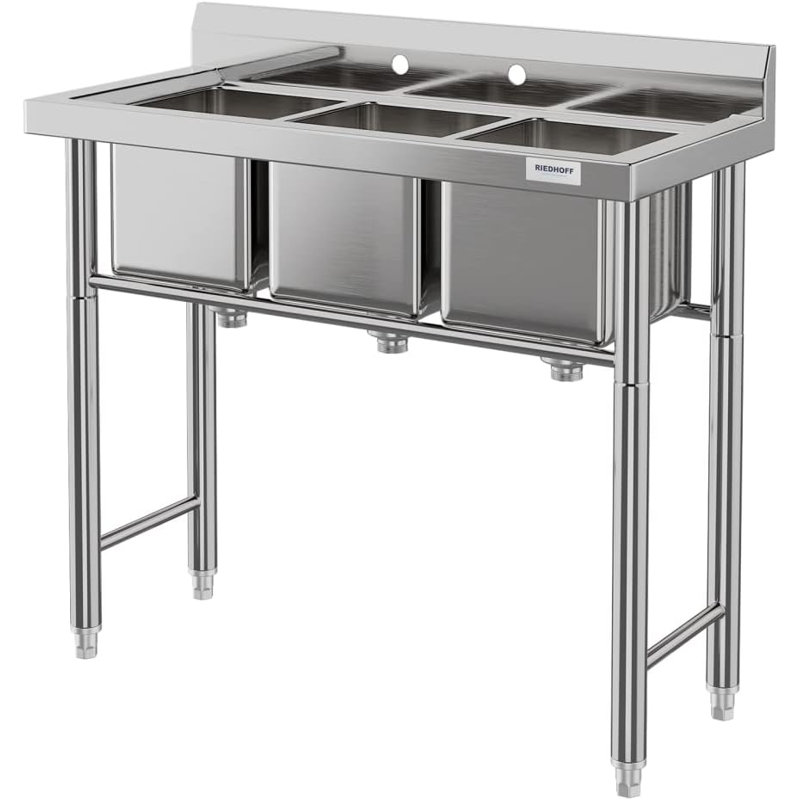 Évier de cuisine commercial autoportant à coins arrondis