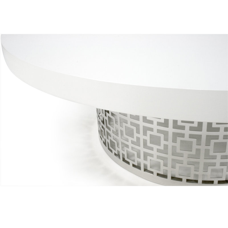 Table basse à piédestal Nixon, Nickel poli, Blanc