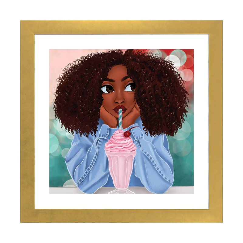 Milkshake par Princess Karibo - impression, Blanc, H 16 po x l 16 po x p 1 po, Papier encadré doré