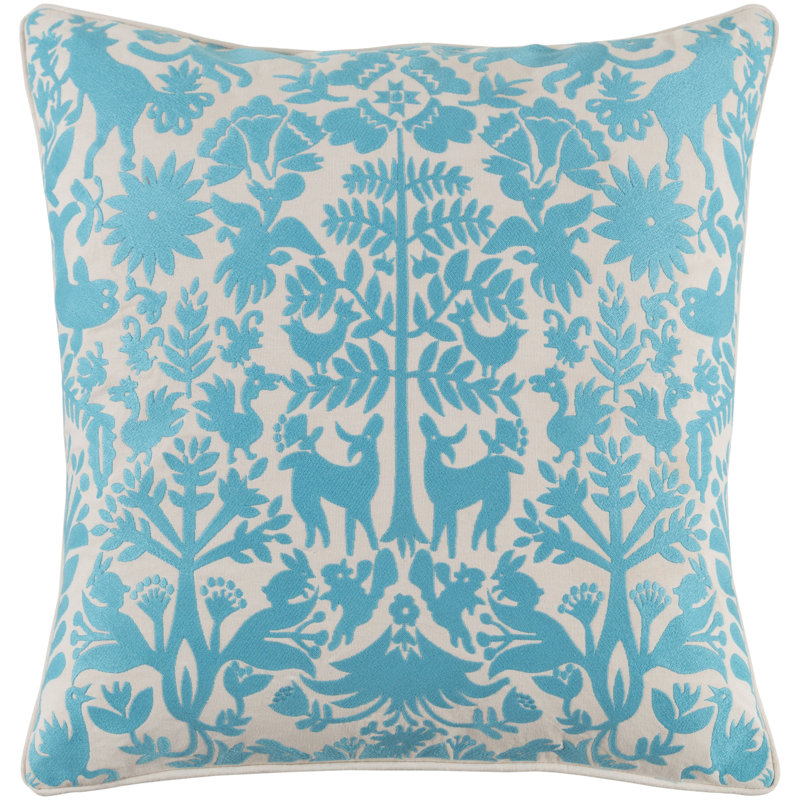 Kanosh Embroidered Cotton Pillow Cover, Aqua, 18" x 18"