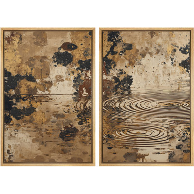 «Neutral Brown Ripple», art mural abstrait encadré sur toile, 2 pièces