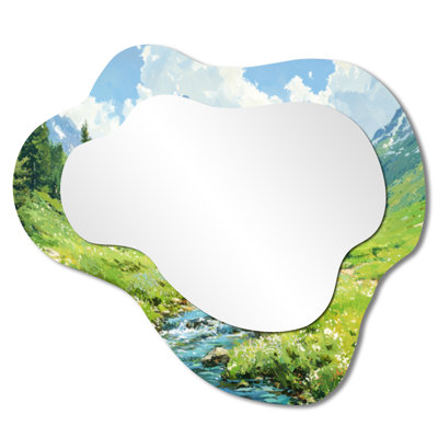 Mountain Mountain In The Valley Of USA I - Miroir mural asymétrique Landscape Mountains, miroir de coiffeuse traditionnel, imprimé sur métal