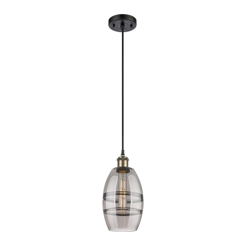 Luminaire suspendu 1 lumière Absalat, Laiton antique noir, Gris fumée clair, H 8,13 po x l 5,88 po x P 5,88 po
