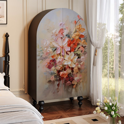Armoire française rétro en bois massif à motif floral